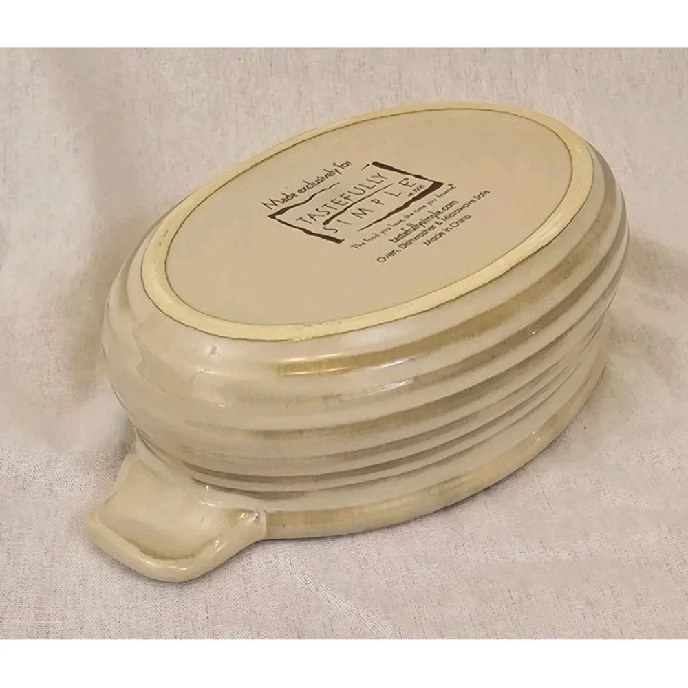 Tastefully Simple Oval Dip Stoneware Crock Serving Dish Bowl Baker